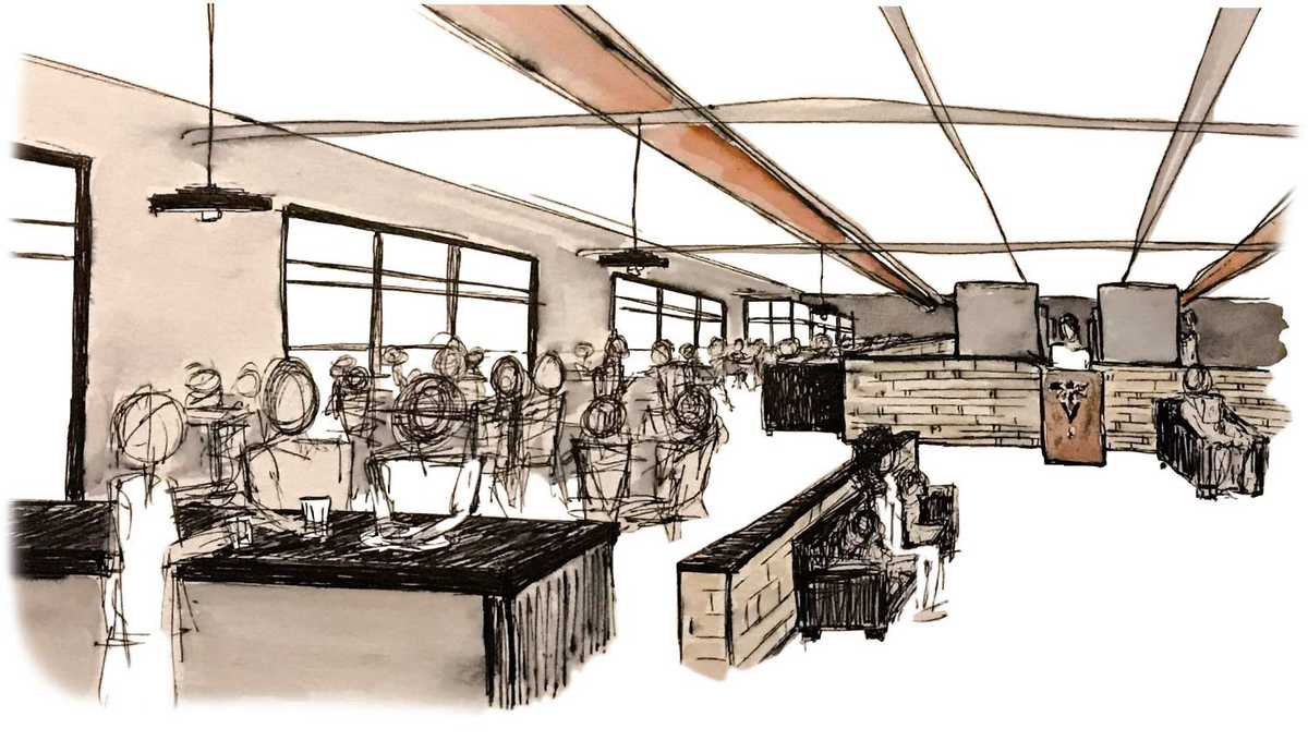 a hand-drawn sketch of the exterior of Verve Kombucha