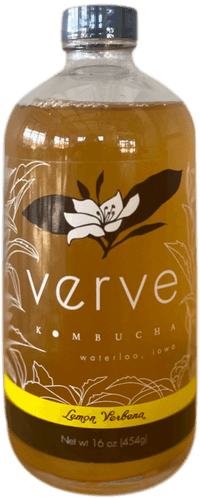 a bottle of lemon verbena flavored Verve kombucha